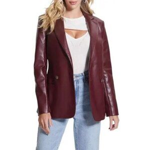 Size S Guess Womens Wine Red Faux Leather Blazer Jacket New Emelie